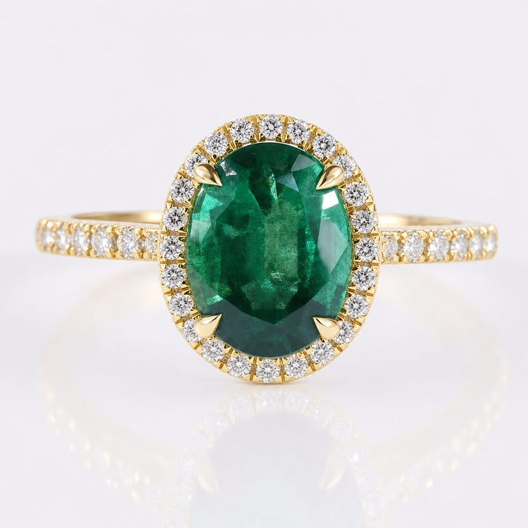 Natural emerald ring, the birthstone for May, in a solid gold setting