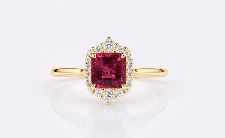 Natural gemstone engagement ring set with a coloured birthstone in solid gold