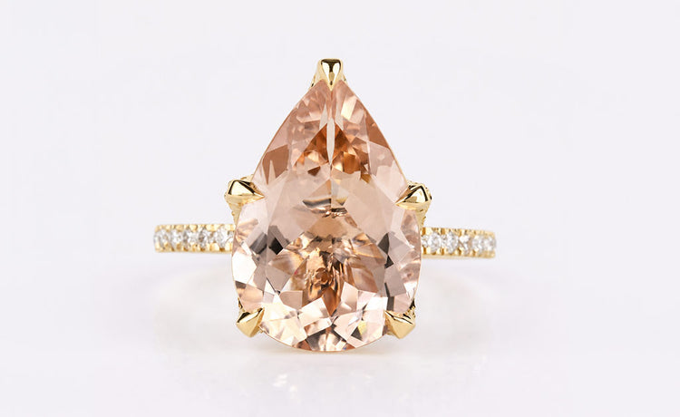 Natural morganite ring, the birthstone for November, in a solid gold setting