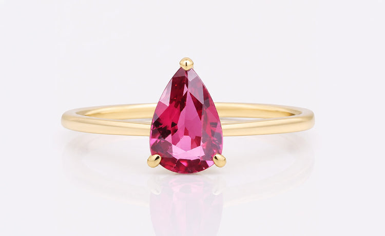 Natural ruby gemstone, the birthstone for July, in a deep red hue