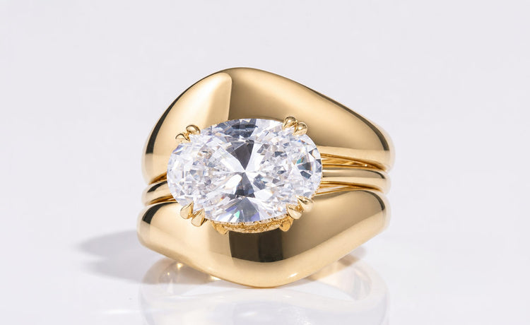Bold silhouette engagement and wedding rings with chunky solid gold bands