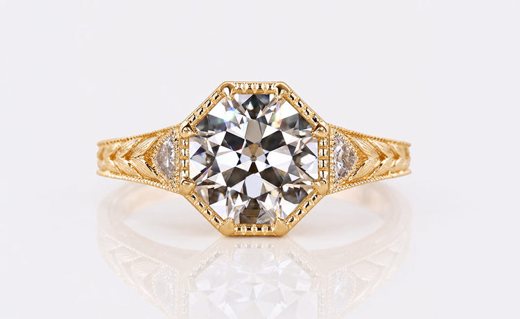 Vintage style old European cut lab grown diamond ring with milgrain detailing