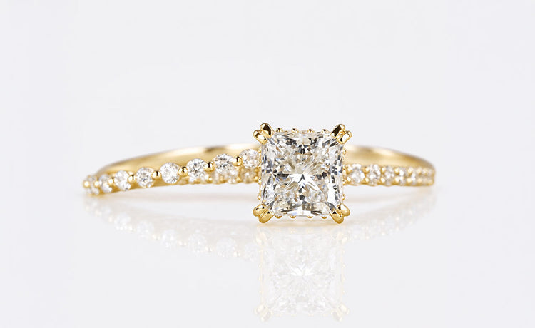 Princess cut lab grown diamond bridal set with a matching engagement ring and band