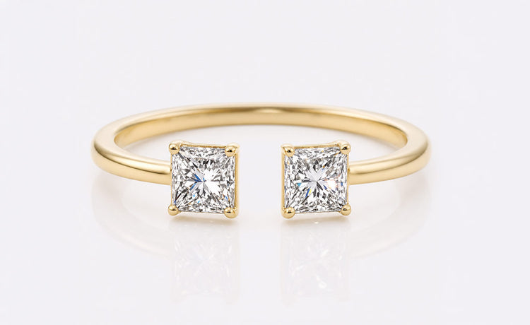 Princess cut lab grown diamond jewellery including rings and earrings