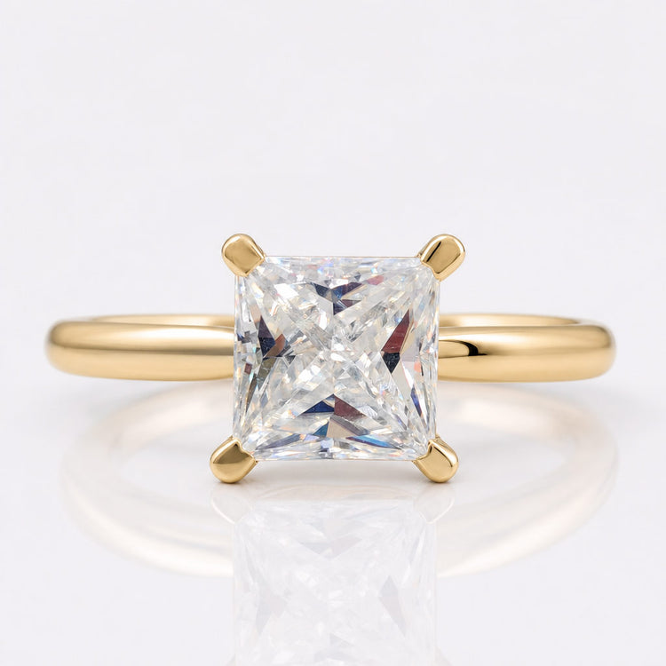 Princess cut moissanite jewellery including rings, earrings and pendants