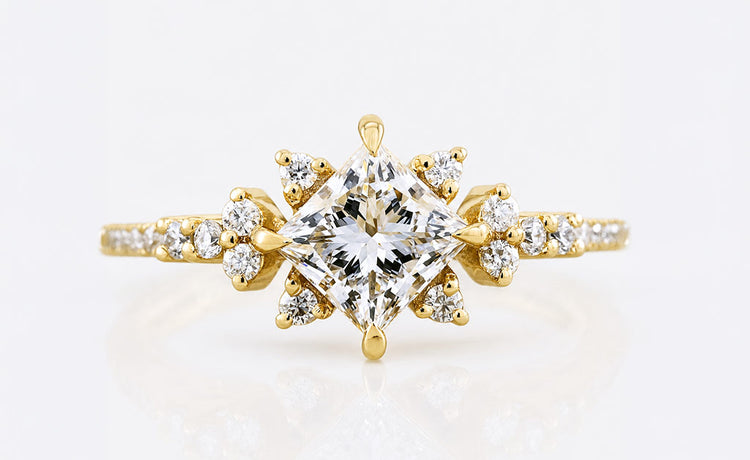 Princess cut lab grown diamond engagement ring in a solid gold setting