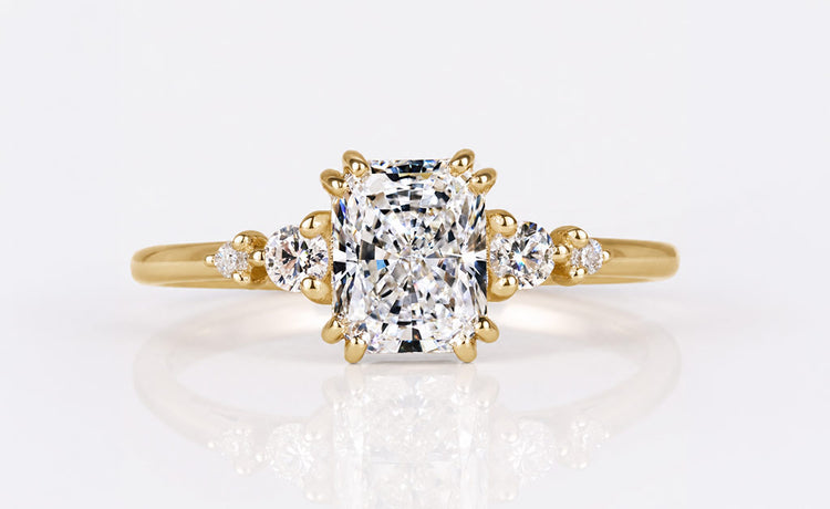 Radiant cut lab grown diamond engagement ring in a solid gold setting