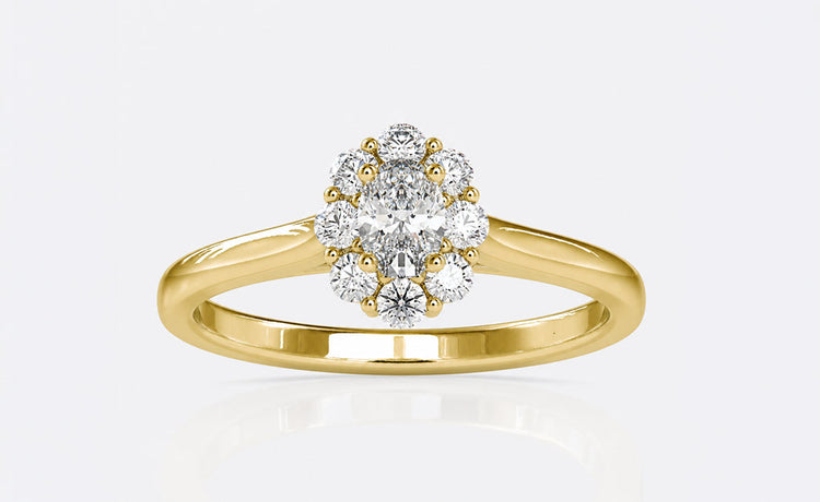Moissanite and lab grown diamond rings in a range of cuts and gold settings