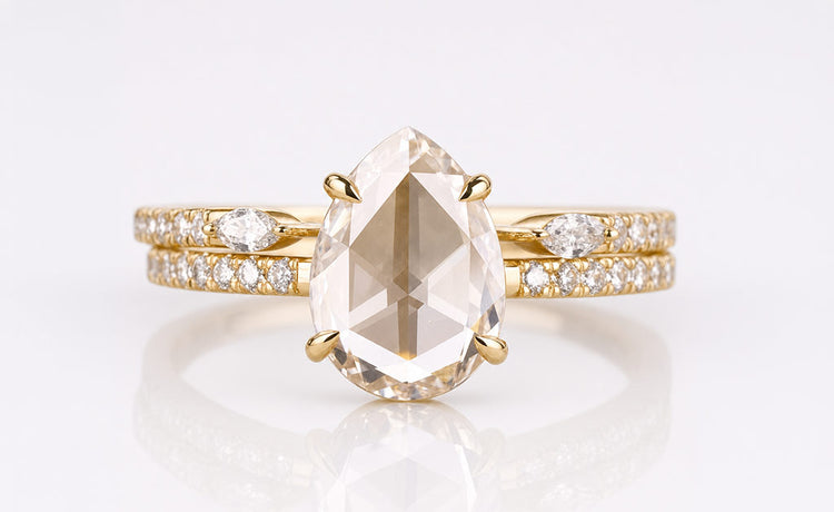 Rose cut lab grown diamond bridal set with a matching engagement ring and band