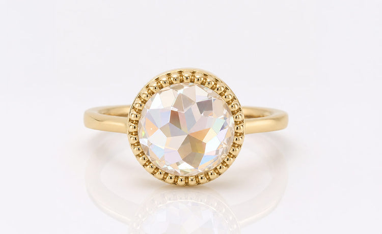 Rose cut moissanite bridal set with a matching engagement ring and wedding band
