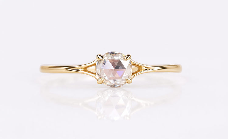 Rose cut lab grown diamond engagement ring in a solid gold setting