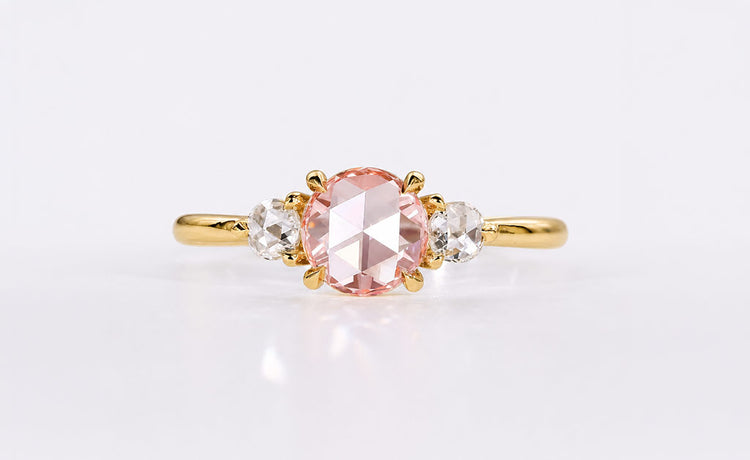 Rose cut lab grown diamond three stone ring with two side stones