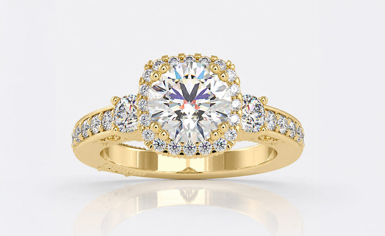 Vintage style round cut lab grown diamond ring with milgrain detailing