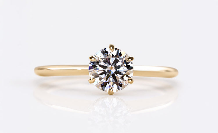 Round cut lab grown diamond engagement ring in a solid gold setting