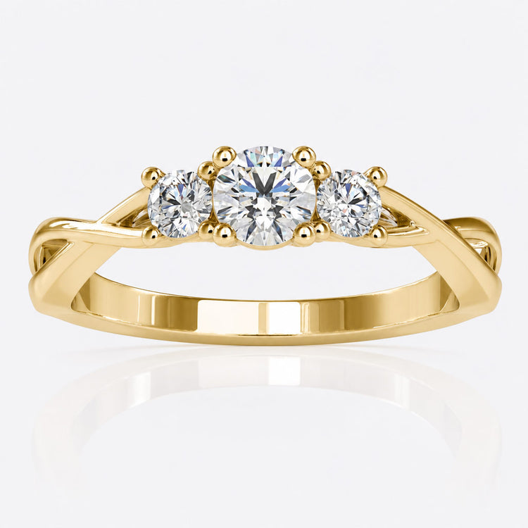 Round cut moissanite engagement ring with a brilliant centre stone in gold