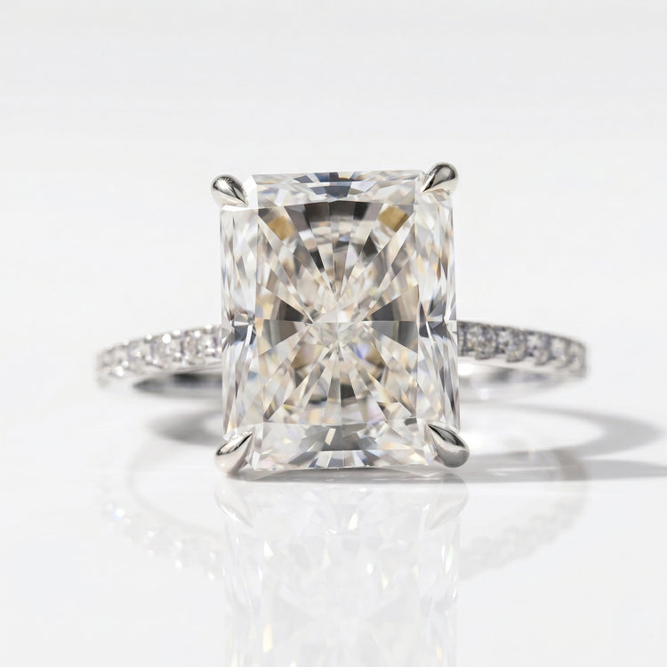 3.39 TCW Radiant Cut Moissanite Hidden Halo Pavé Ring - Silver - Size O