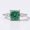 1.85 TCW Asscher Step Cut Green Moissanite Three Stone Ring - Silver - Size N