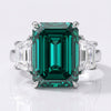 8.38 TCW Green Emerald Cut Moissanite Ring - Silver - Size N