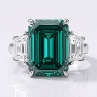 8.38 TCW Green Emerald Cut Moissanite Ring - Silver - Size N