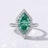 Dutch Marquise Cut Green Moissanite Pavé Halo Ring 2.75 CT - Silver - Size M