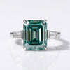 Emerald Cut Cyan Blue Moissanite Three Stone Ring 3.87 CT - Silver - Size N