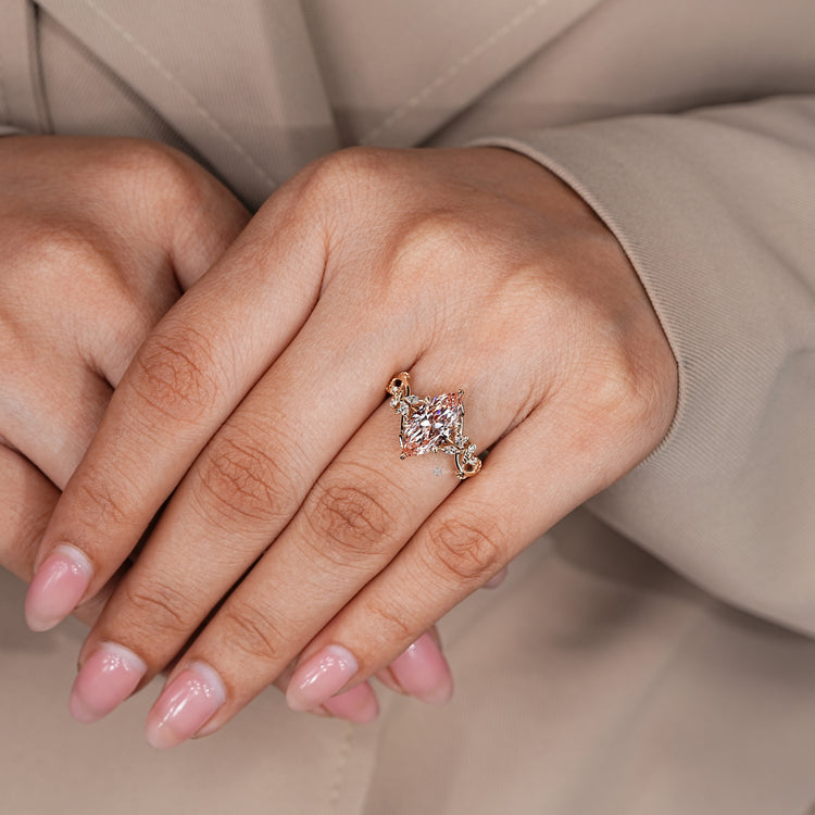 Lab grown marquise diamond ring with leaf prongs.