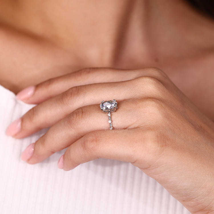Lab grown oval rose cut diamond ring design.
