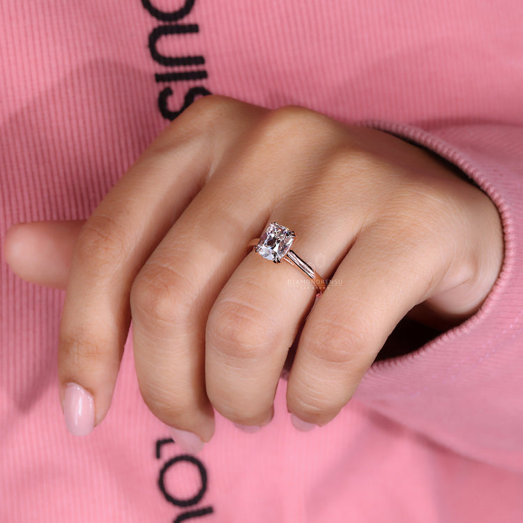 IGI certified cushion old cut ring double prong set.