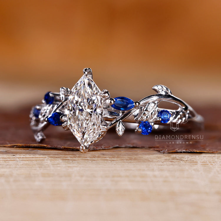 Lab grown marquise diamond ring nature cluster.
