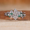 Dutch marquise diamond bridal set with green emeralds.