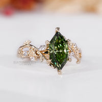 Marquise diamond ring green cluster art deco design.