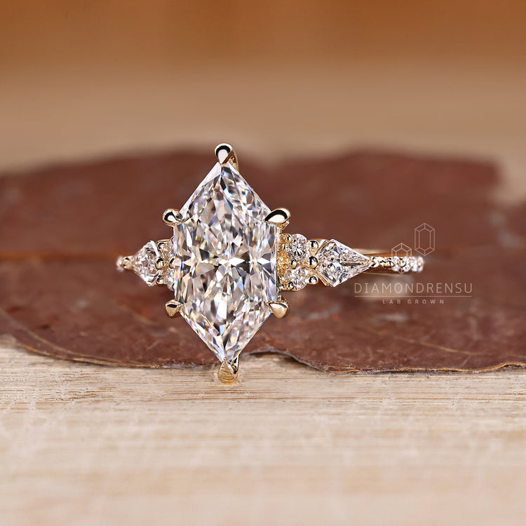 Dutch Marquise Cut Lab Grown Diamond Side Stone Style Ring  1 - 3 CT