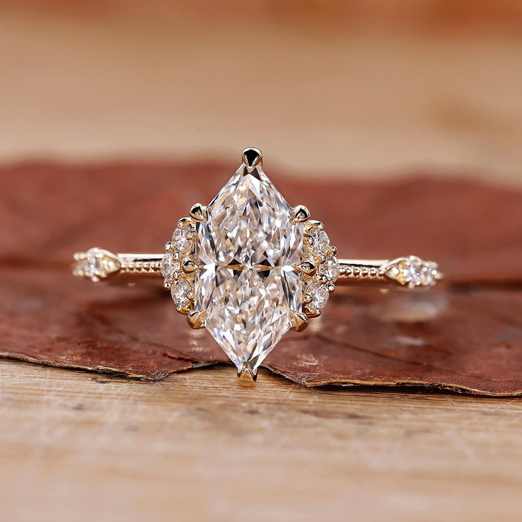 Dutch marquise diamond ring vintage milgrain prong set.
