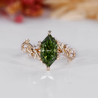 Dutch marquise diamond ring green cluster art deco.