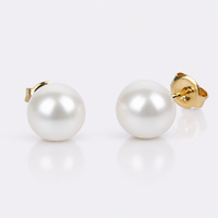 7mm White Round Freshwater Pearl Stud Earrings - 9k Yellow Gold