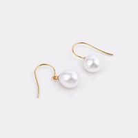 8mm White Drop Freshwater Pearl Hook Earrings - 9k Yellow Gold