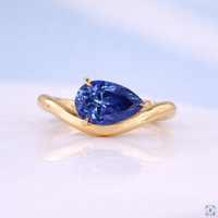 Pear Cut Blue Moissanite East To West Solitaire Engagement Ring 1.20 CT
