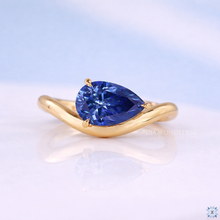 Pear Cut Blue Moissanite East To West Solitaire Engagement Ring 1.20 CT
