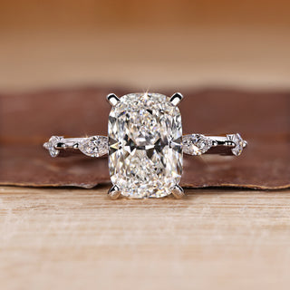 Cushion cut diamond ring hidden halo distance pave.
