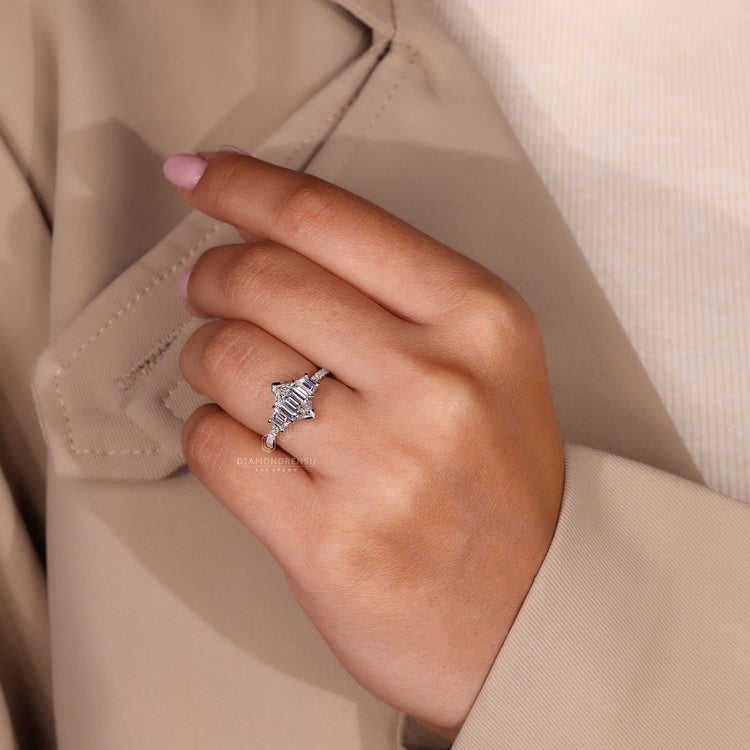 IGI certified hexagon step cut ring handmade craftsmanship