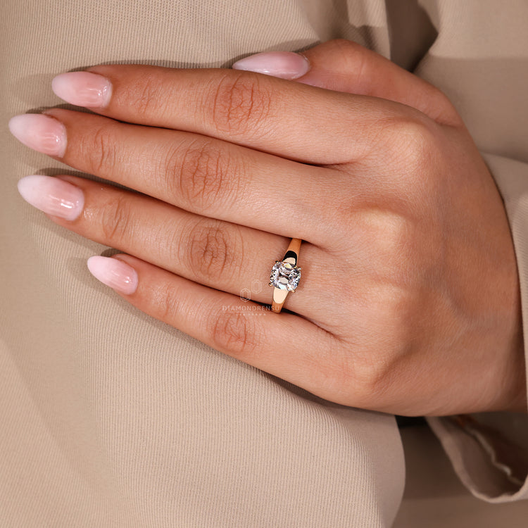 Cushion Old European Cut Ring elegant handmade style.
