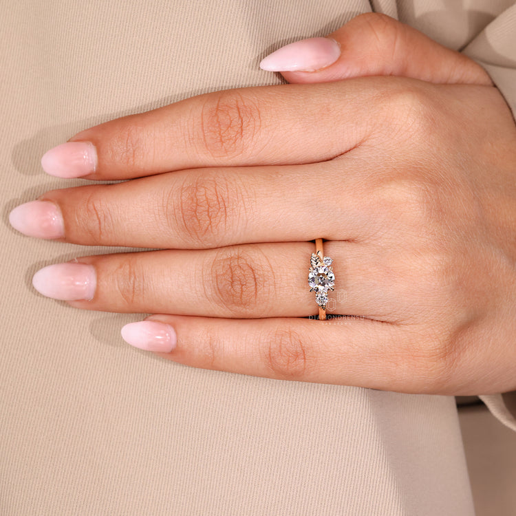 Round Old European Cut Ring leaf style prong setting.
