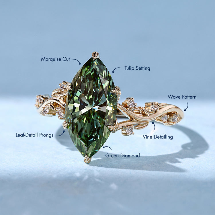 Nature inspired marquise cut diamond ring.