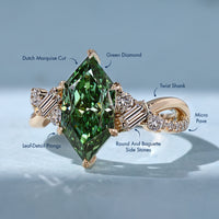 Dutch marquise ring with baguette side stones.