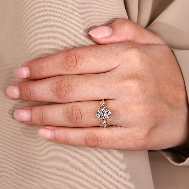 Lab grown diamond vintage three stone ring.
