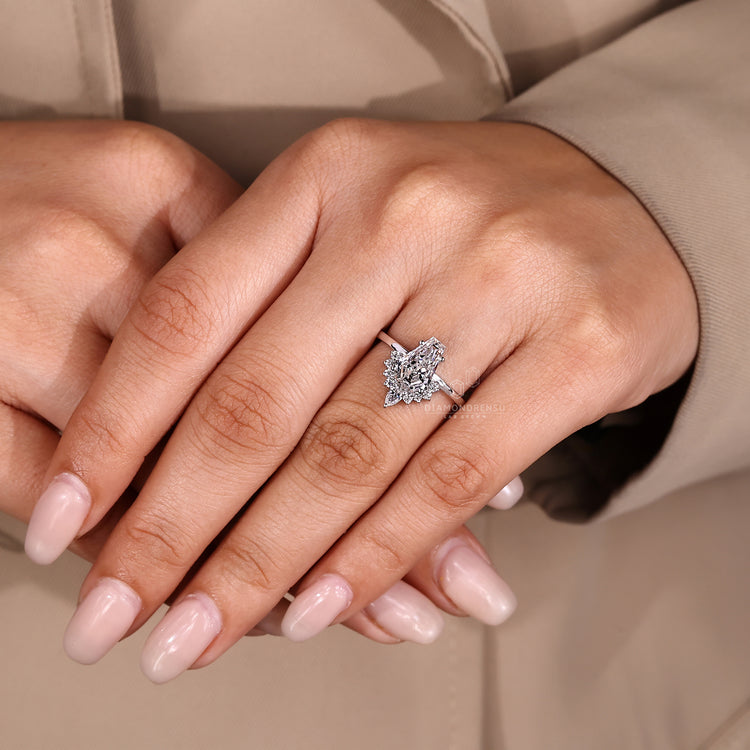 Coffin cut diamond ring IGI certified halo.