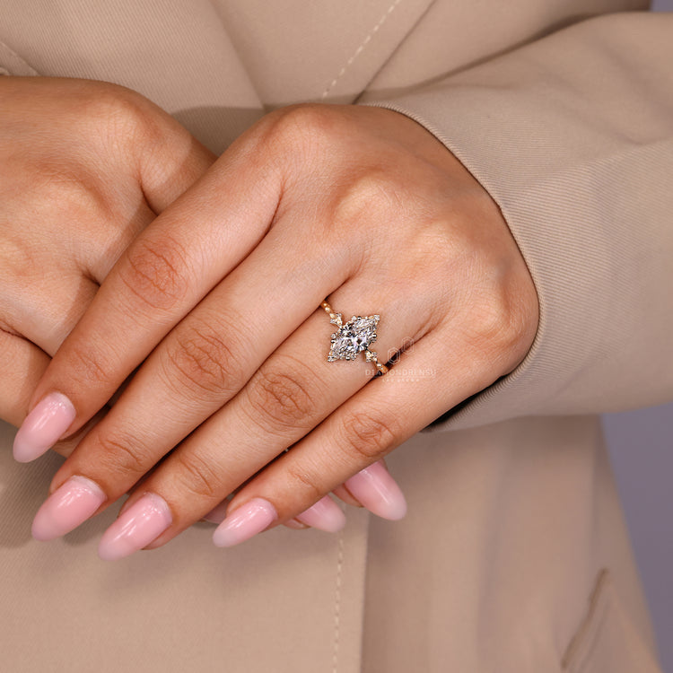 Handmade marquise diamond ring nature design.