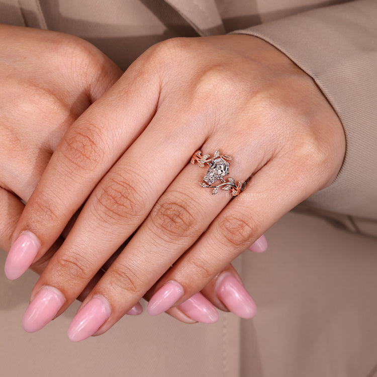 Handmade coffin cut diamond ring nature design.