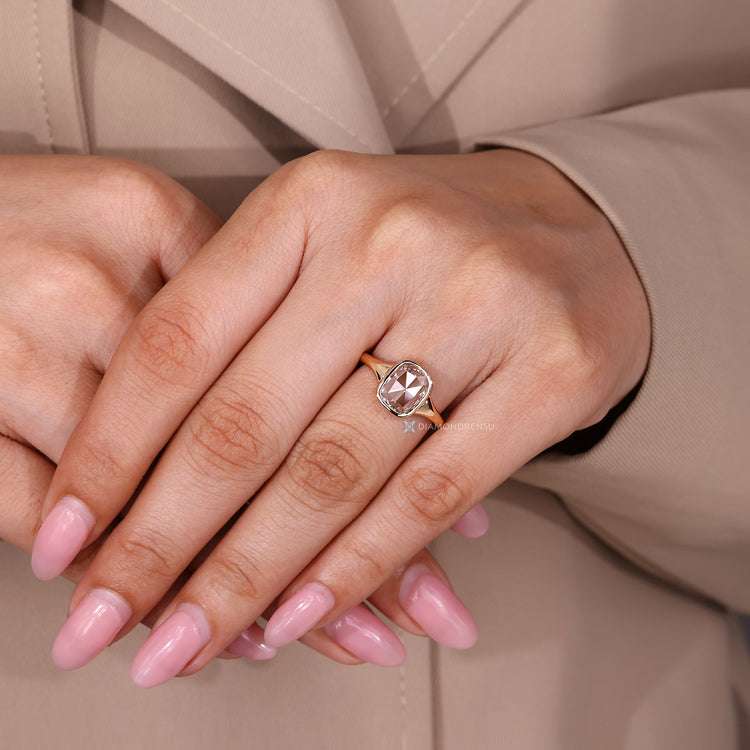 Handmade cushion rose cut diamond ring design.