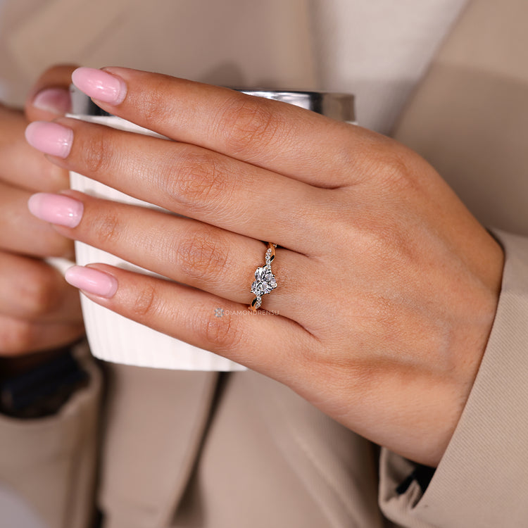 Heart cut ring with V prong setting.